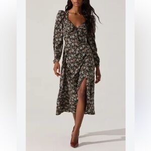 68. Astr the label Floral Long Sleeve Midi Slit  Dress